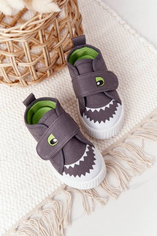 Children's Sneakers With Velcro With A Shark Grey