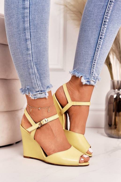 Suede Wedge Sandals Laura Messi 2253 Yellow