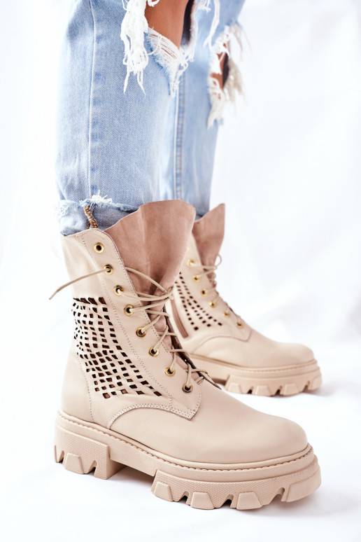 Women's High Boots Leather Beige Small Hootie