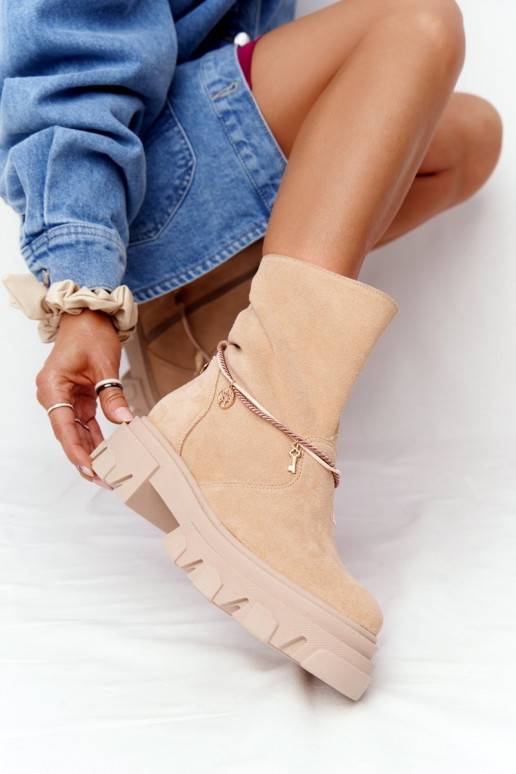 Women's Suede Boots Lewski Shoes 3006-0 Sand