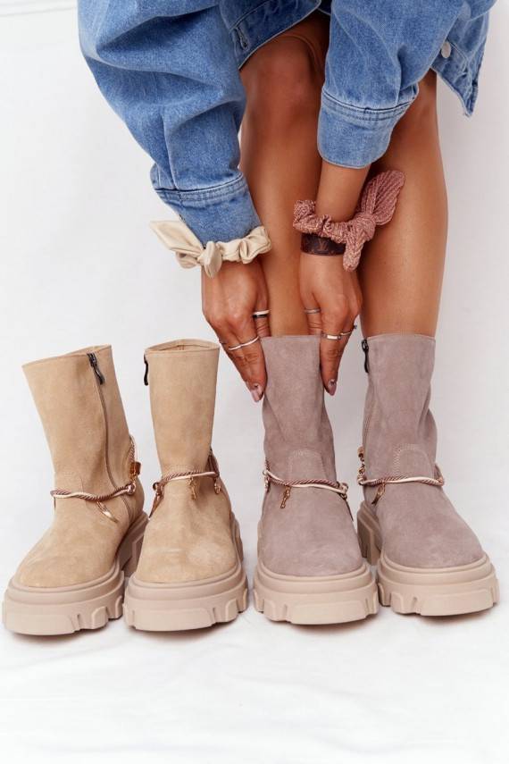 Women's Suede Boots Lewski Shoes 3006-0 Sand