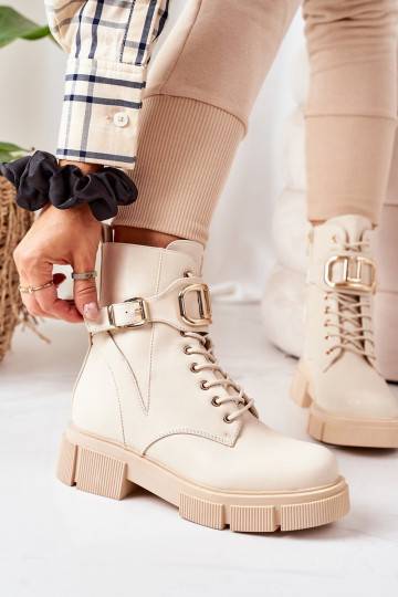 Insulated Boots With Golden Buckle Beige Maybelle 2