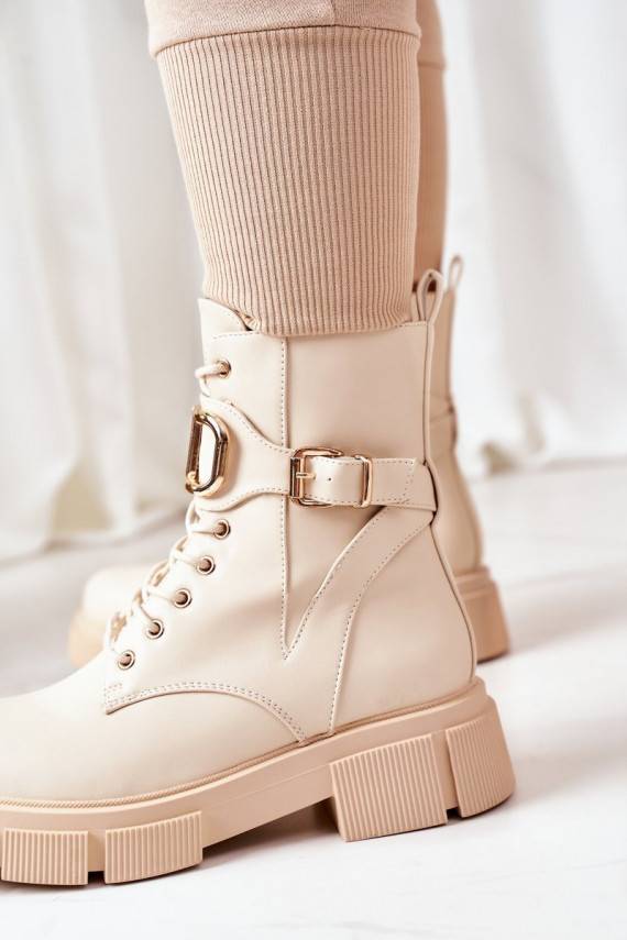 Insulated Boots With Golden Buckle Beige Maybelle