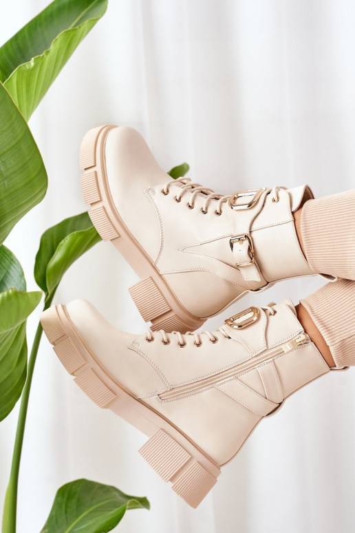 Insulated Boots With Golden Buckle Beige Maybelle Insulated Boots With Golden Buckle Beige Maybelle