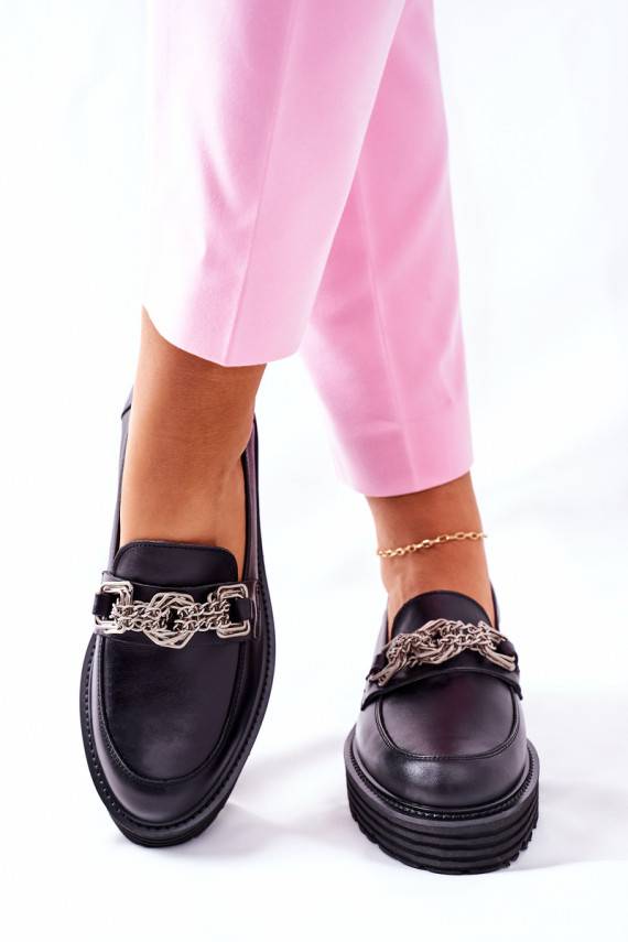 Women's Brogues Loafers Leather Black Laura Messi 2383