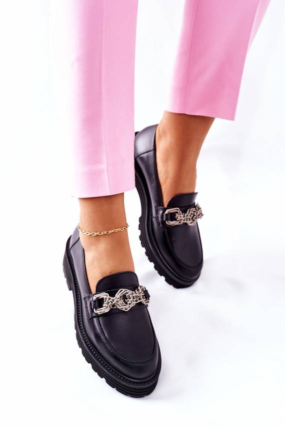 Women's Brogues Loafers Leather Black Laura Messi 2383