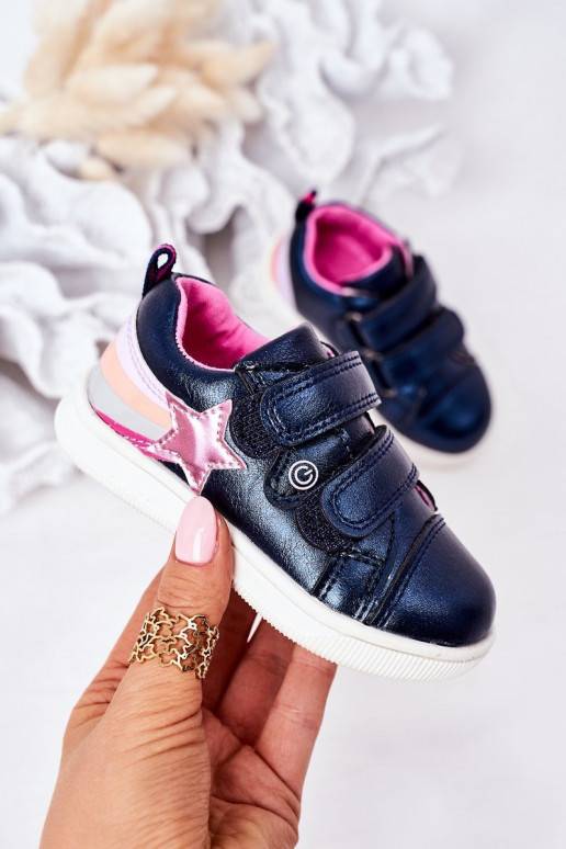 Children's Leather Sport Shoes With Rainbow Navy Blue Jasmine Children's Leather Sport Shoes With Rainbow Navy Blue Jasmine