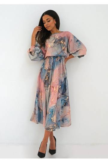 Midi satin dress Pink Marble 2