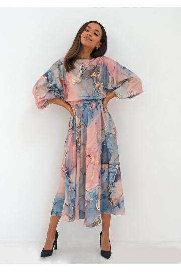 Midi satin dress Pink Marble