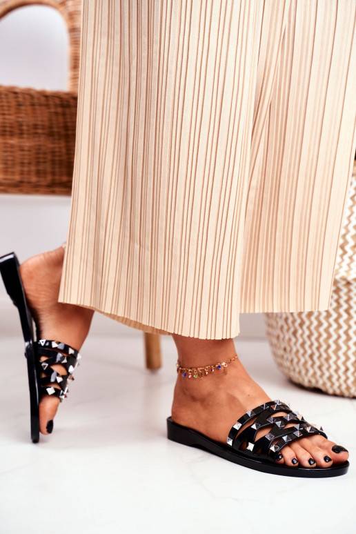 Women's Slides Black Rubber Studs Patty  Women's Slides Black Rubber Studs Patty