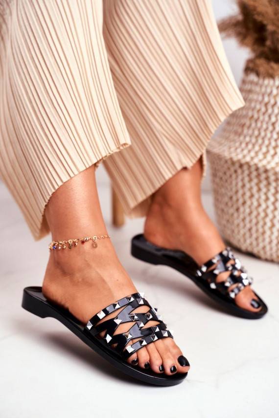 Women's Slides Black Rubber Studs Patty 