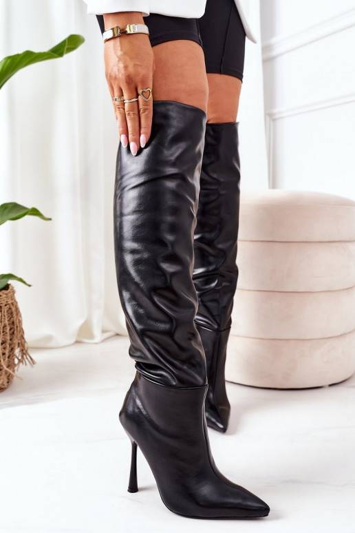 Genuine leather high heel sales boots