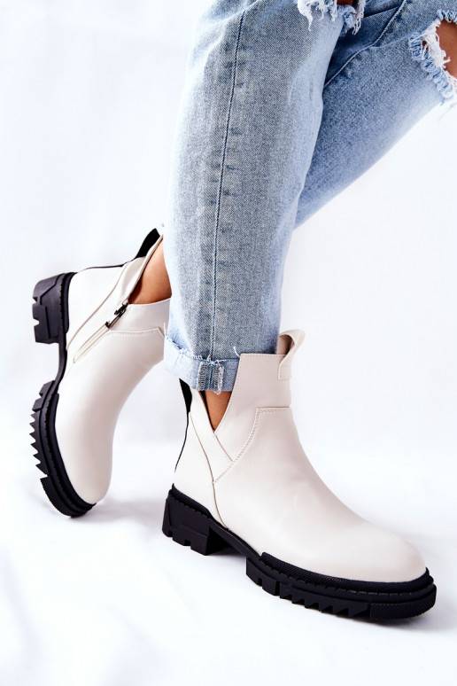 Booties With Cut-Out Detail Zip-up Boots White Corano