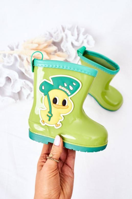 Children's Rain Boots With A Duck Green