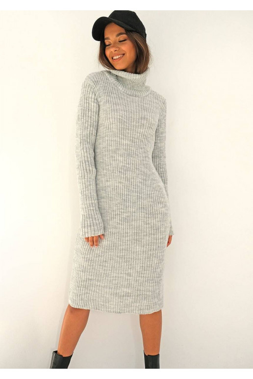 Midi grey knitted turtleneck dress