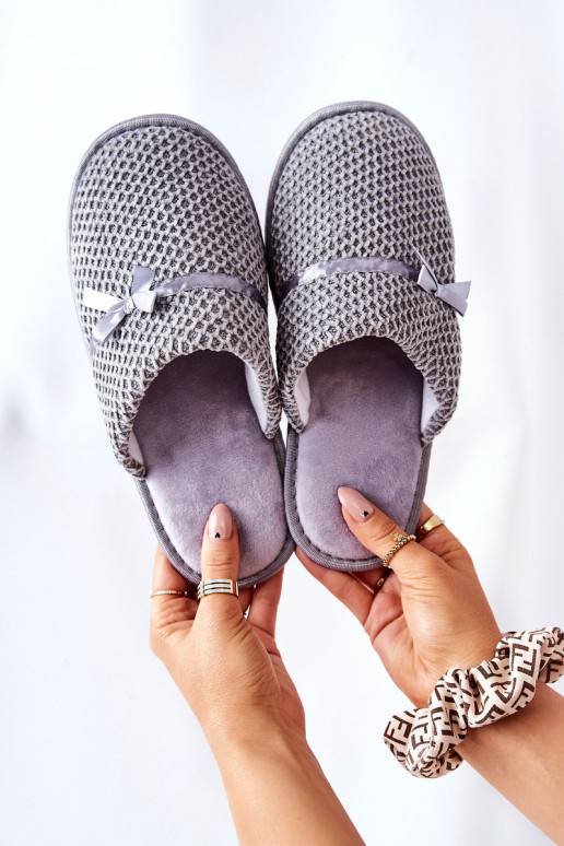 Women's Slippers With Bow Grey Evira