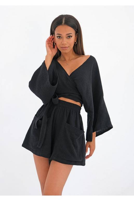 Short black kimono top