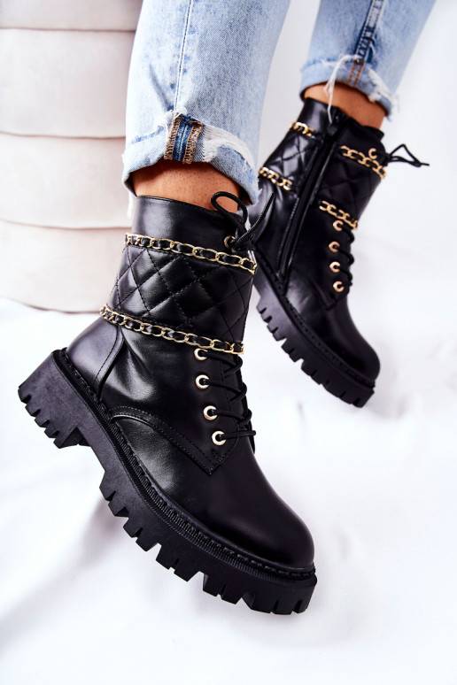 Worker boots with chain Black Caleanor