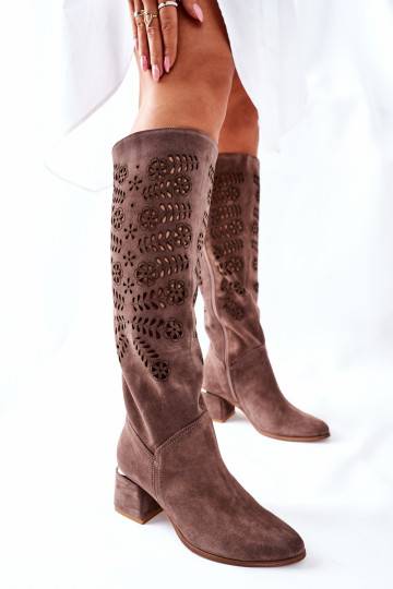 Openwork Suede High Boots Brown Romena 2