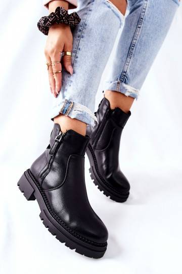 Women s Flat Boots With Sliders Black Silvan