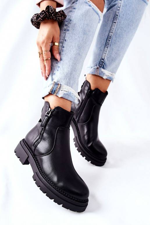 Women's Flat Boots With Sliders Black Silvan