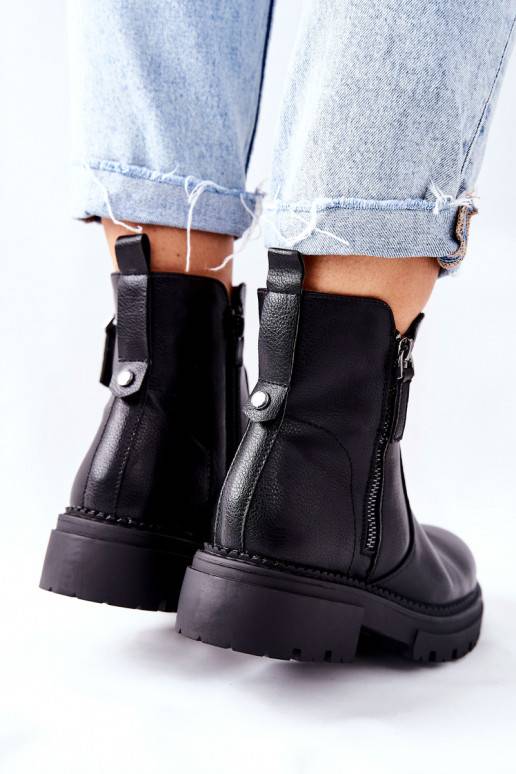 Women's Flat Boots With Sliders Black Silvan