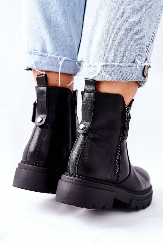 Women's Flat Boots With Sliders Black Silvan