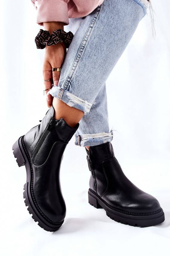 Women's Flat Boots With Sliders Black Silvan