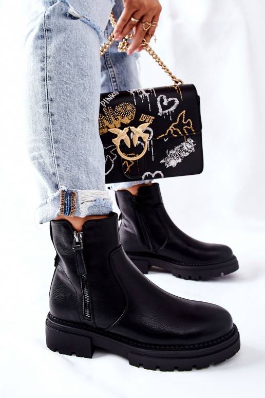 Women's Flat Boots With Sliders Black Silvan