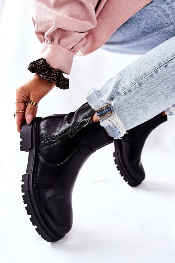 Women's Flat Boots With Sliders Black Silvan