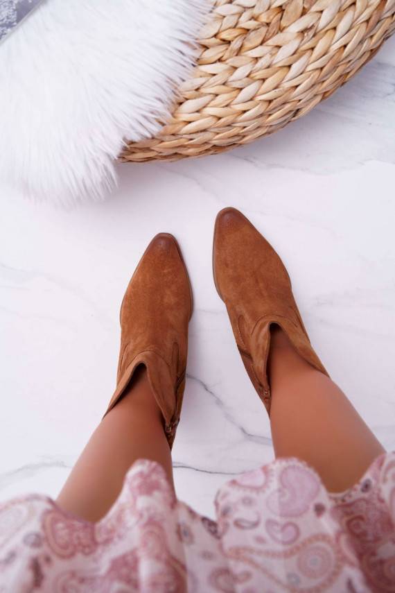 Women s Boots On High Heel Suede Leather Cognac Nicole 2433