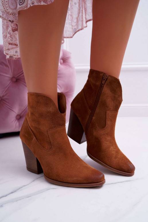 Women s Boots On High Heel Suede Leather Cognac Nicole 2433