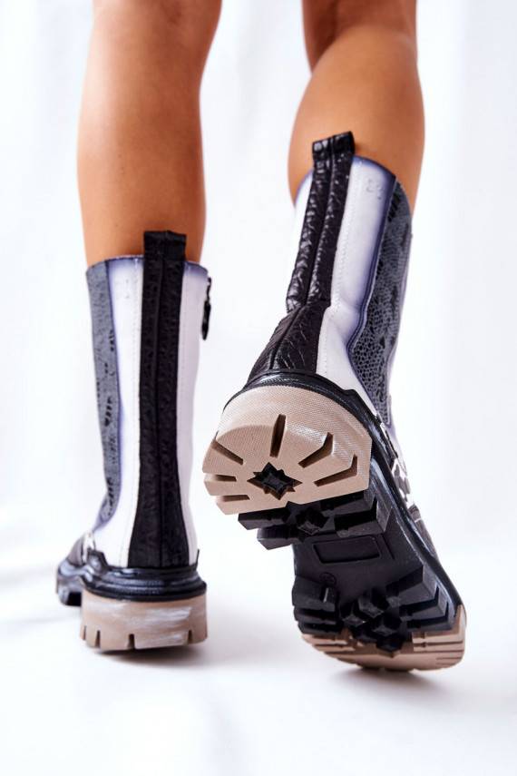 High Leather Boots Maciejka Black and White 05141-11