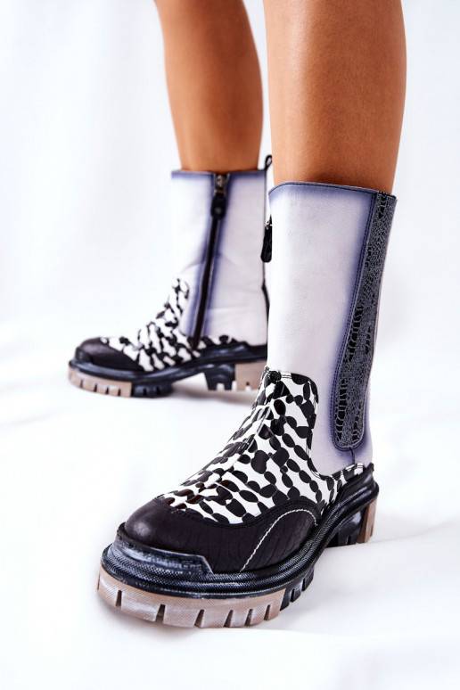 High Leather Boots Maciejka Black and White 05141-11 High Leather Boots Maciejka Black and White 05141-11