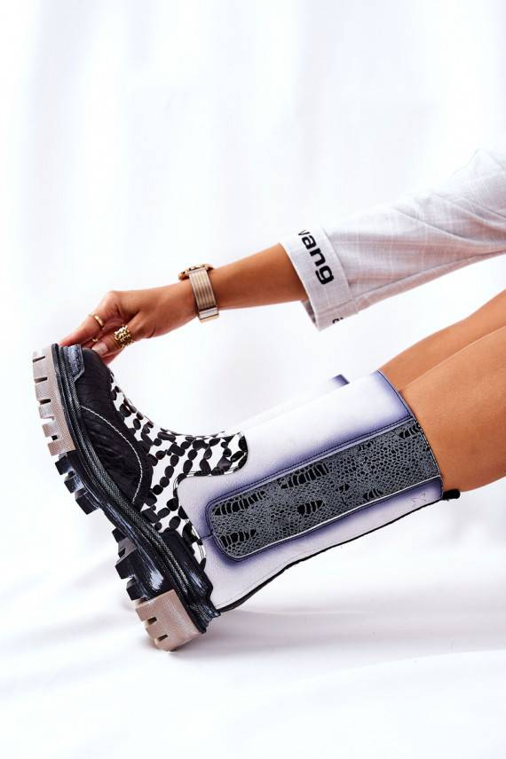 High Leather Boots Maciejka Black and White 05141-11