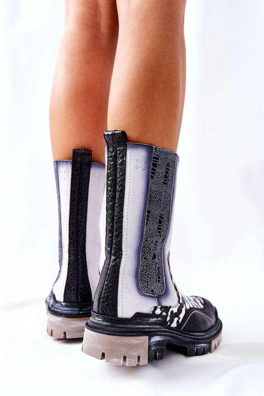 High Leather Boots Maciejka Black and White 05141-11 High Leather Boots Maciejka Black and White 05141-11