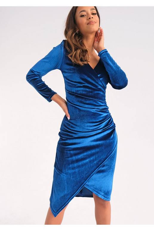 Elena - fitted blue velvet dress