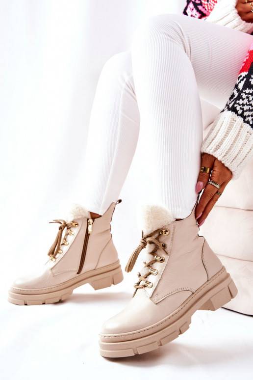 Leather Insulated Boots Beige Molissa 