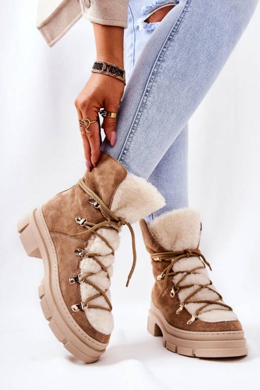 Padded Suede Boots Trappers Beige Mindago
