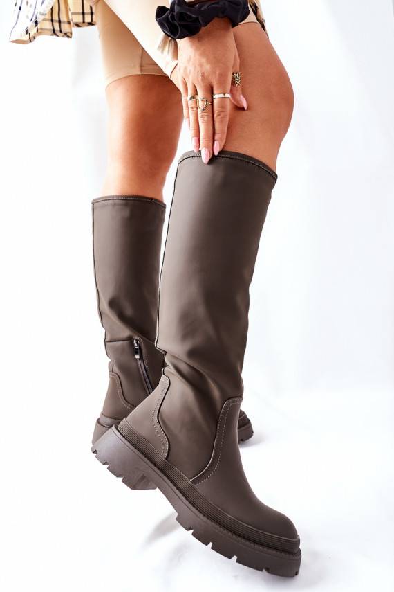 Women's High Black Boots Khaki Whats Going On
