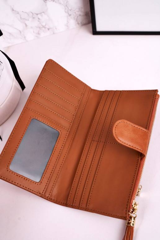 Large Women's Wallet With An Extra Purse And Fringes Brown Large Women's Wallet With An Extra Purse And Fringes Brown
