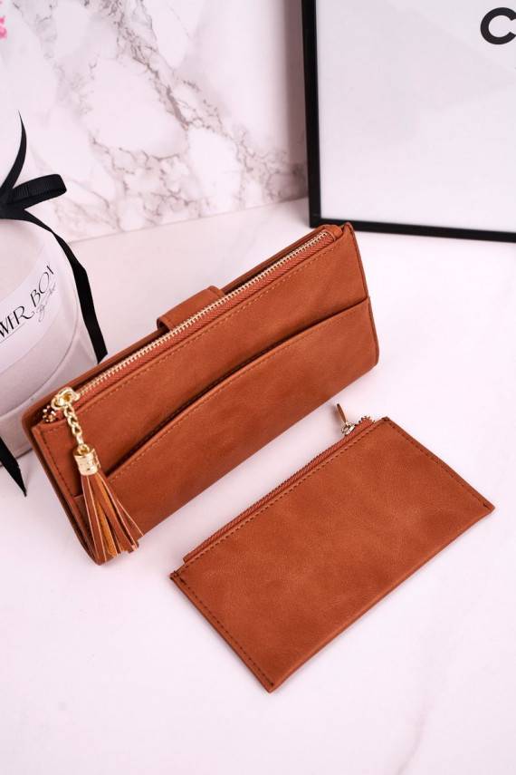 Large Women's Wallet With An Extra Purse And Fringes Brown