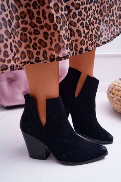 Women s Boots On High Heel Spring Suede Leather Black Nicole 2430