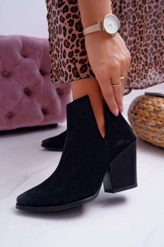 Women s Boots On High Heel Spring Suede Leather Black Nicole 2430