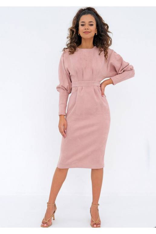 Agnese - midi powder pink eco suede dress
