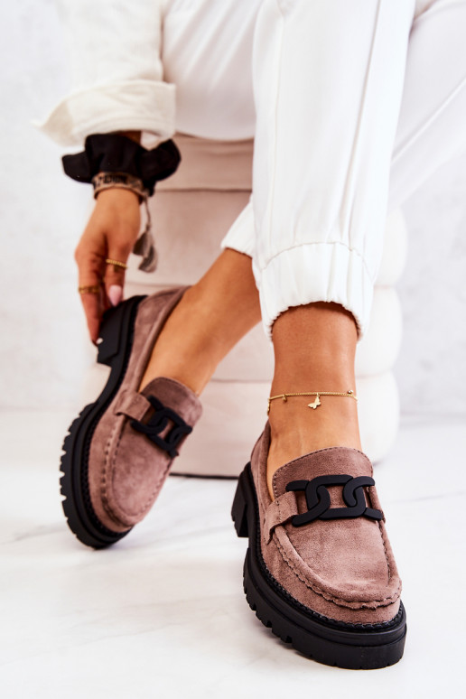 Suede Loafers With Decoration La.Fi Cappucino Laurene Suede Loafers With Decoration La.Fi Cappucino Laurene