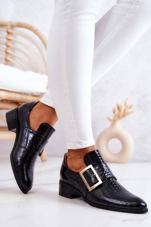Leather shoes with a buckle Black Taliya