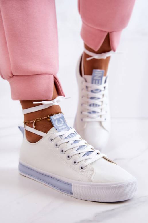 Women's Leather Sneakers White and Blue Mikayla