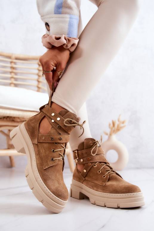 Suede Women's Boots With Cutouts Camel Everly