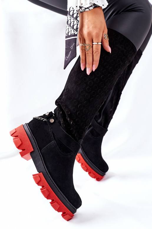 Women's High Black Boots Lewski Black Suede 2866